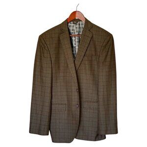 Fratelli Tallia Delfino Brown Plaid Men's 42 Blazer Two Button Jacket Super 130s